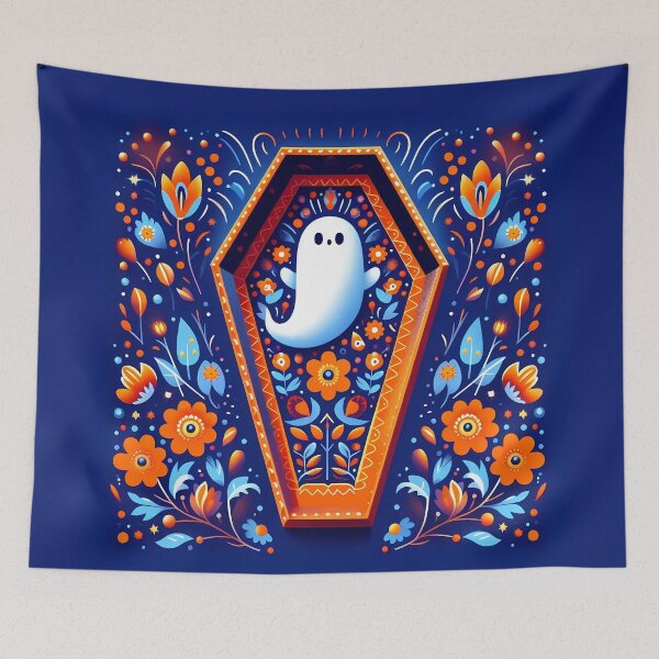 Item preview, Ghost in Coffin - Spooky Scandinavian Folk Art by heidiannemorris © designed and sold by FOLK ART FUSION by heidiannemorris.