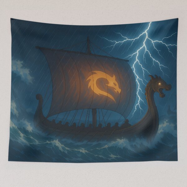 Item preview, Viking Longship in the Storm – Epic Anime Seascape designed and sold by NorseDrip.