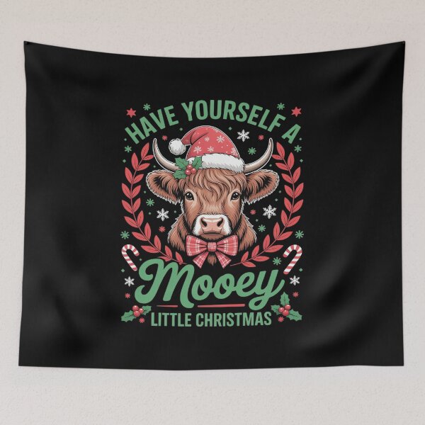 Item preview, Have Yourself A Mooey Little Christmas Highland Cow Santa designed and sold by HaileyRobel.