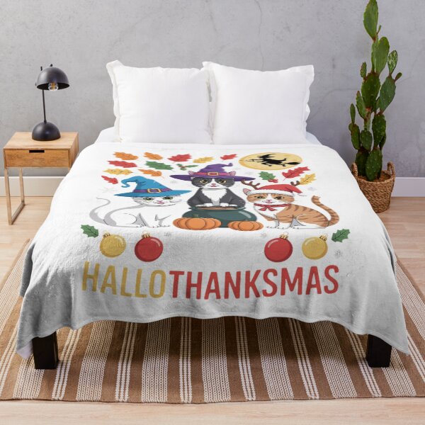Item preview, Happy HalloThanksMas Cats Halloween Thanksgiving Christmas designed and sold by RayArmstrong.