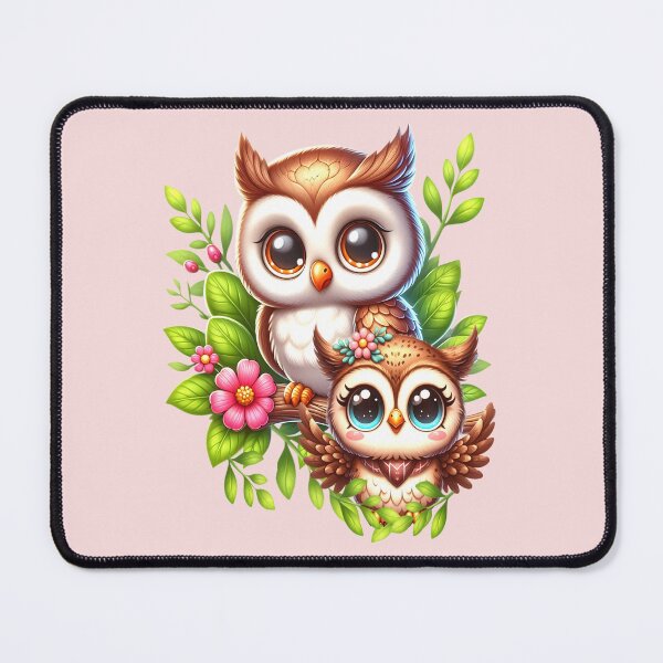 Item preview, Cute owl with a baby owl with flowers designed and sold by LoneAngel.