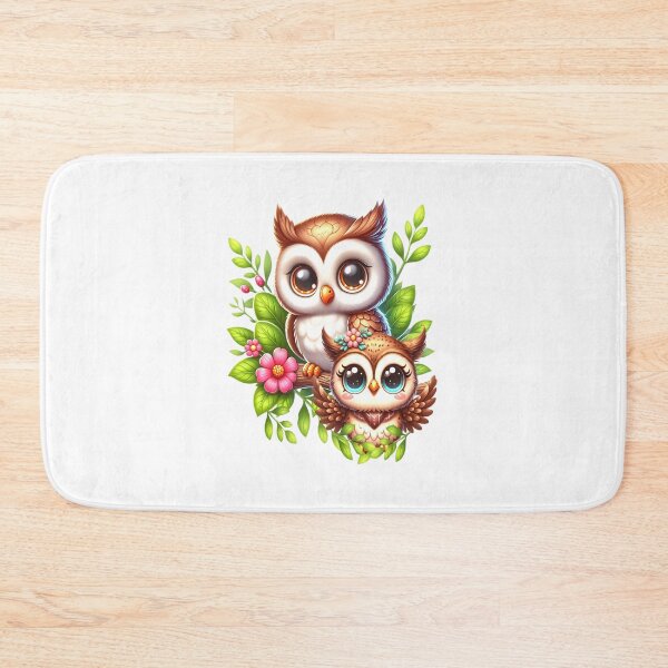 Item preview, Cute owl with a baby owl with flowers designed and sold by LoneAngel.