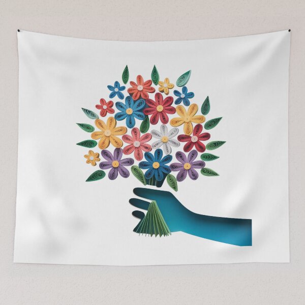 Item preview, Elegant Hand Holding Quilled Flowers | Paper Quilling Art Illustration designed and sold by VividOrganica.