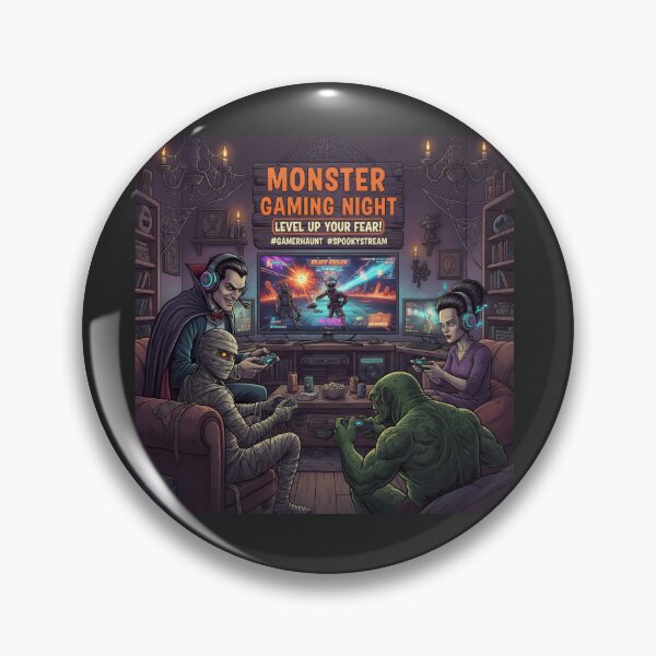 Item preview, Monster Gaming Night – Retro Horror Gamer Squad | Halloween Spooky Art | Creepy Digital Poster for Gamers designed and sold by 4xF.