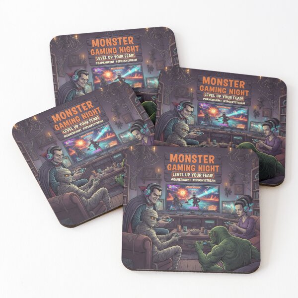 Item preview, Monster Gaming Night – Retro Horror Gamer Squad | Halloween Spooky Art | Creepy Digital Poster for Gamers designed and sold by 4xF.