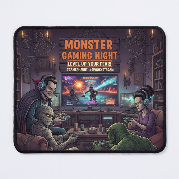 Item preview, Monster Gaming Night – Retro Horror Gamer Squad | Halloween Spooky Art | Creepy Digital Poster for Gamers designed and sold by 4xF.