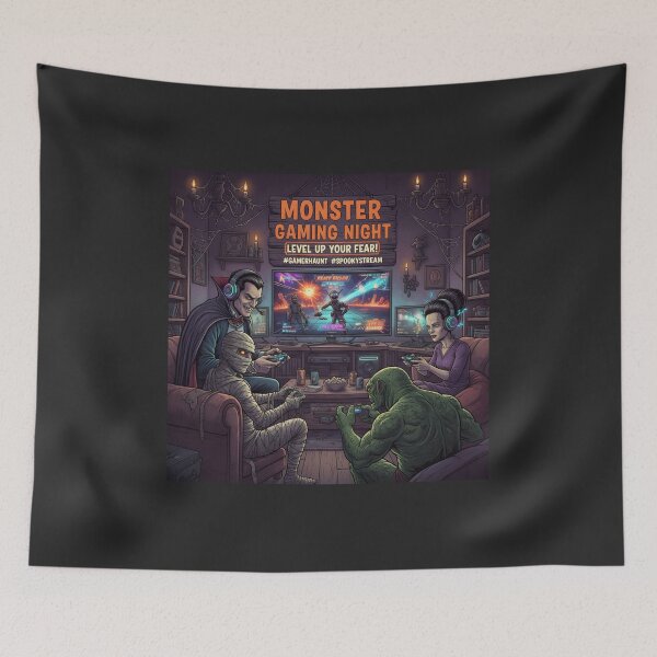 Item preview, Monster Gaming Night – Retro Horror Gamer Squad | Halloween Spooky Art | Creepy Digital Poster for Gamers designed and sold by 4xF.