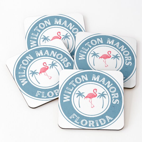 Item preview, Wilton Manors Florida Retro Flamingo Design with Tropical Palms Vintage Badge designed and sold by WarFX Designs.