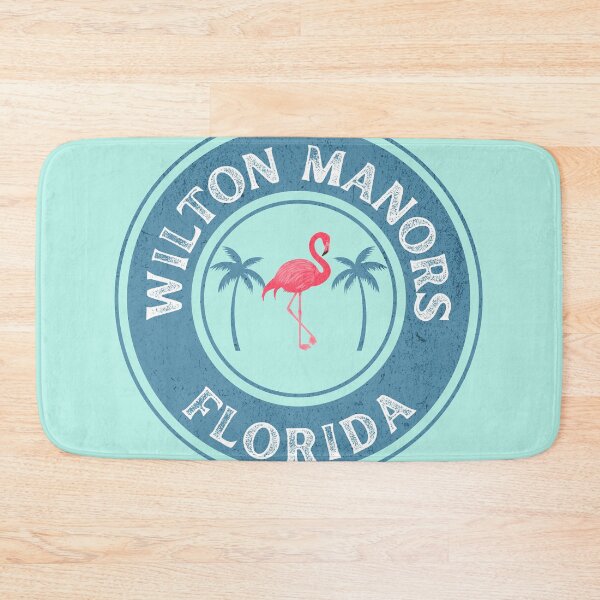 Item preview, Wilton Manors Florida Retro Flamingo Design with Tropical Palms Vintage Badge designed and sold by WarFX Designs.