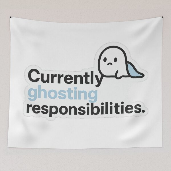 Item preview, Currently Ghosting Responsibilities" Halloween Typography Sticker – Lazy Ghost Design designed and sold by dailyprintables.