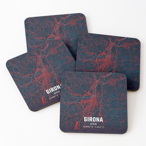 Item preview, Girona Red & Blue Minimalist Map designed and sold by HomeLivingCo.