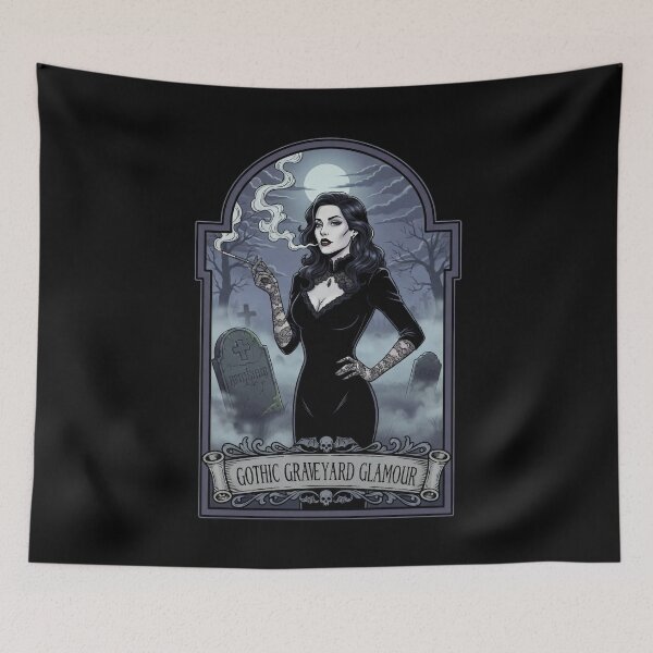 Item preview, Gothic Graveyard Glamour – Elegant Dark Lady in Haunted Cemetery. designed and sold by Spark2Seduction.
