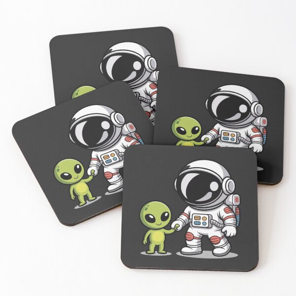 Item preview, Cute Astronaut with Alien Friend Cartoon | Space Friendship Artwork designed and sold by ColorSplash123.