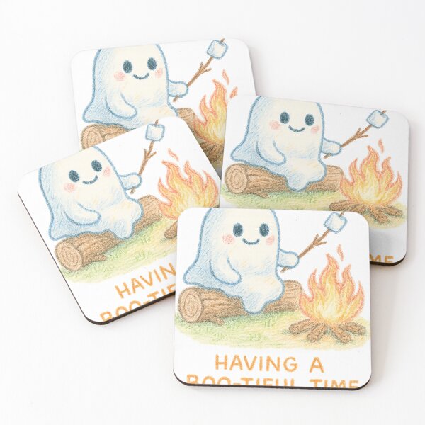 Item preview, Having a Boo-tiful Time – Cute Ghost Roasting Marshmallow | Cozy Campfire Halloween designed and sold by KrintoryTees.