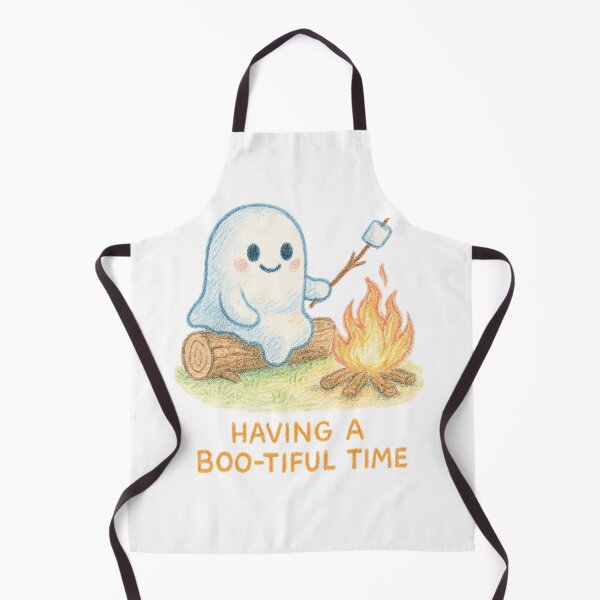 Item preview, Having a Boo-tiful Time – Cute Ghost Roasting Marshmallow | Cozy Campfire Halloween designed and sold by KrintoryTees.