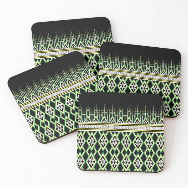 Item preview, Thai Traditional Geometric Textile Pattern with Diamond Motif on Black Background designed and sold by Kaskacozy.