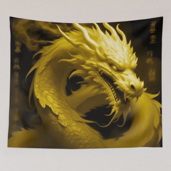 Item preview, Chinese Epic Dragon on black background Metallic Gold colour Aesthetic designed and sold by Aesth3ticDreams.