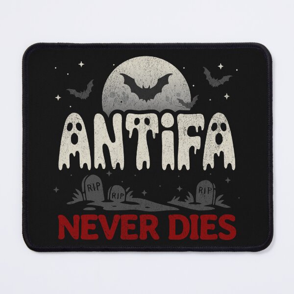 Item preview, ANTIFA NEVER DIES – Halloween statement with ghost writing and gravestones designed and sold by VariousGoodies.