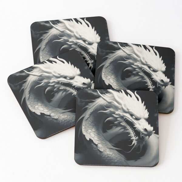 Item preview, Chinese Epic White Dragon on black background Metallic Silver colour Aesthetic designed and sold by Aesth3ticDreams.