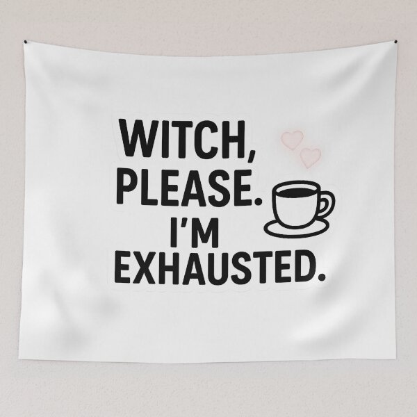 Item preview, Witch, Please. I’m Exhausted." Halloween Typography Sticker – Witchy Coffee Design designed and sold by dailyprintables.