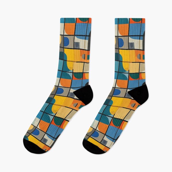 Item preview, A colorful abstract composition featuring geometric shapes in orange, blue, and yellow, arranged in a grid pattern. designed and sold by Innercosmic.