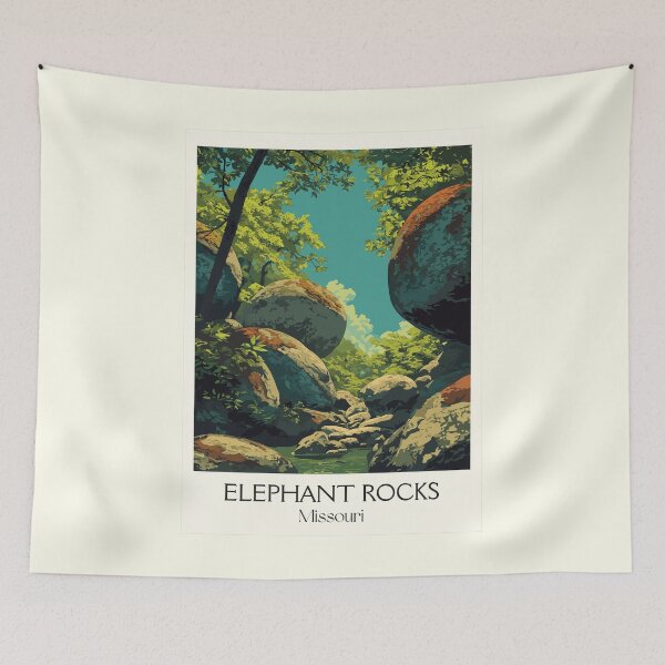Item preview, Elephant Rocks Missouri Vintage Poster | State Park Boulder Art Print | Granite Geology Decor designed and sold by TuncGK.