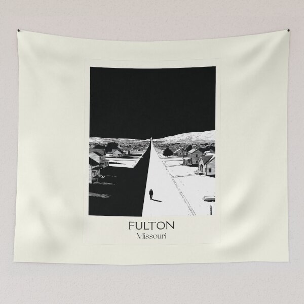 Item preview, Fulton Missouri Vintage Travel Poster | Historic Landmark Art Print | Black and White Decor designed and sold by TuncGK.