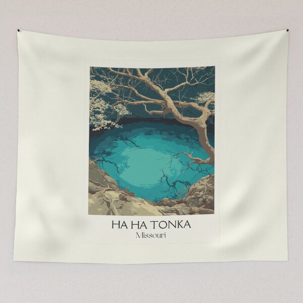 Item preview, Ha Ha Tonka State Park Missouri Vintage Poster | Castle Ruins & Spring Art Print | Lake of the Ozarks Decor designed and sold by TuncGK.
