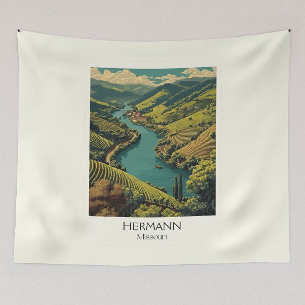 Item preview, Hermann Missouri Vintage Travel Poster | Missouri Wine Country Art Print | River Valley Scenery Decor designed and sold by TuncGK.
