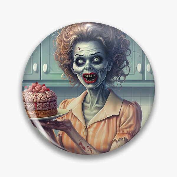 Artikelvorschau, Zombie-Frau in Vintage-Küche hält Gehirnkuchen entworfen und verkauft von NightTimeJ.