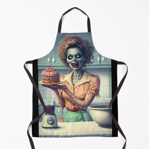 Item preview, Zombie Woman in Vintage Kitchen Holding Brain Cake designed and sold by NightTimeJ.