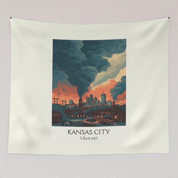 Item preview, Kansas City Missouri Vintage Poster | Industrial Cityscape Art Print | Stockyards Decor designed and sold by TuncGK.