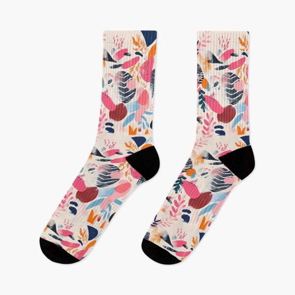 Item preview, Abstract design featuring bold shapes and vibrant colors, with overlapping patterns of leaves, circles, and splashes in pink, blue, and orange. designed and sold by Innercosmic.