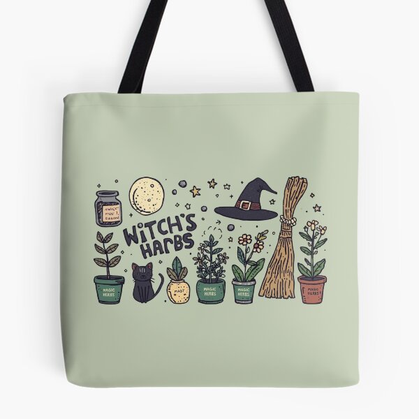 Item preview, Witch Garden Illustration, Magic Herbs and Cat, Cozy Botanical Witchcore Gift designed and sold by DesignsByTaina.