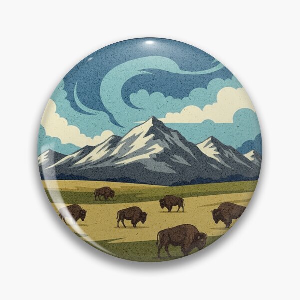 Item preview, Montana – Big Sky Country Bison Landscape Badge designed and sold by PostersMode.
