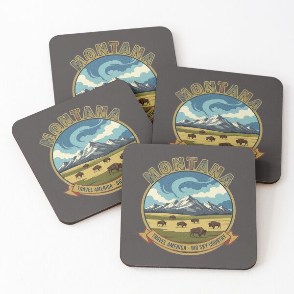 Item preview, Montana – Big Sky Country Bison Landscape Badge designed and sold by PostersMode.