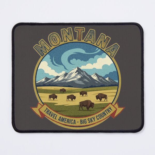 Item preview, Montana – Big Sky Country Bison Landscape Badge designed and sold by PostersMode.