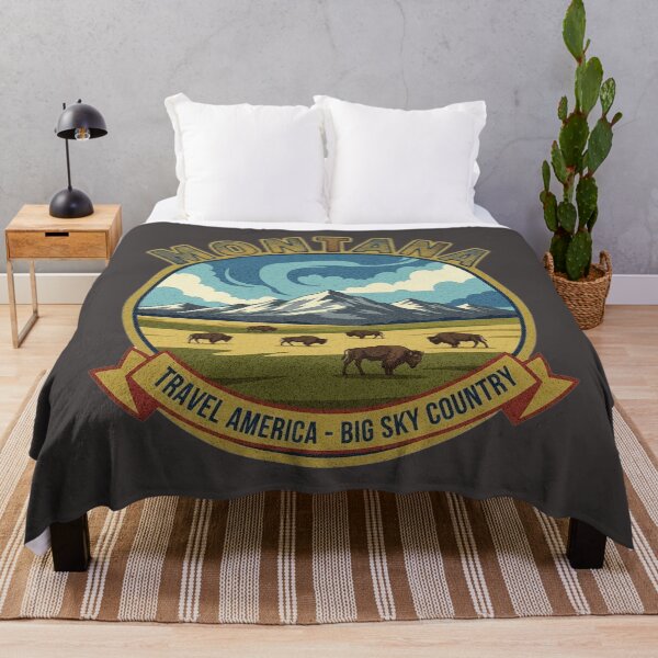 Item preview, Montana – Big Sky Country Bison Landscape Badge designed and sold by PostersMode.