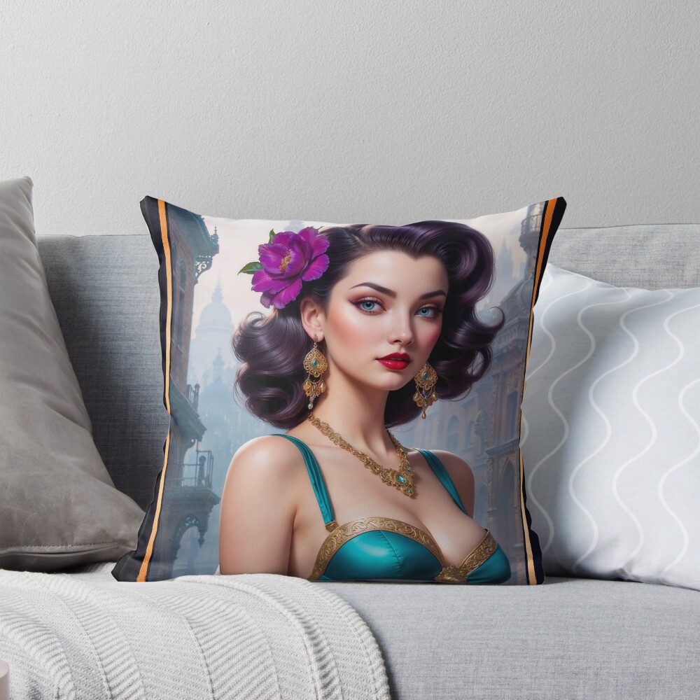 Portrait Of Theodora Rhodia, Lady Of House Aeridor AI Concept Art by Xzendor7 | Her Beauty Lives For Ever 4 Portrait Of Theodora Rhodia, Lady Of House Aeridor Mesmerizing AI Concept Art by Xzendor7 Decorative Art Print Throw Pillow