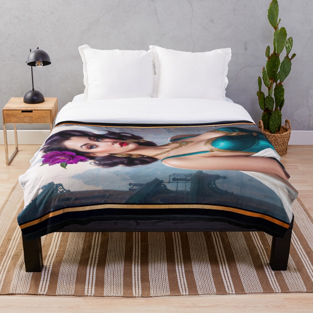 Portrait Of Theodora Rhodia, Lady Of House Aeridor AI Concept Art by Xzendor7 | Her Beauty Lives For Ever 3 Portrait Of Theodora Rhodia, Lady Of House Aeridor Mesmerizing AI Concept Art by Xzendor7 Decorative Art Print Throw Blanket