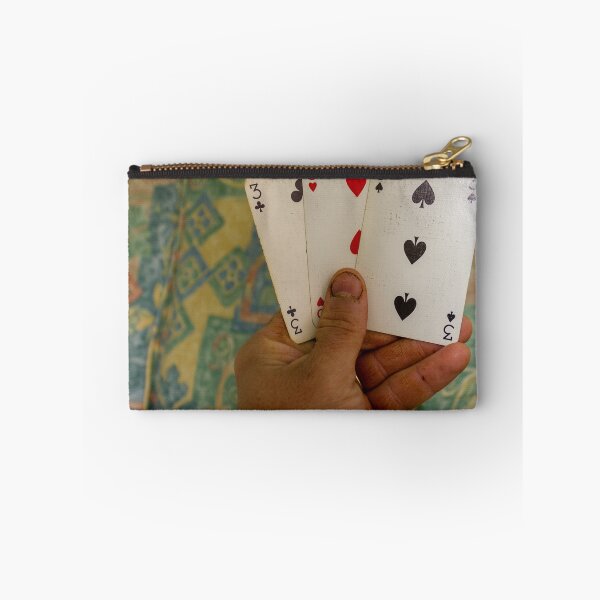 Item preview, Hand Holding Four Threes Playing Cards Across a Colorful Background Scene designed and sold by Nmallia.