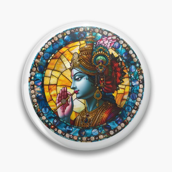 Item preview, Lord Krishna Stained Glass Spiritual Art – Peacock Radiance designed and sold by Print88.