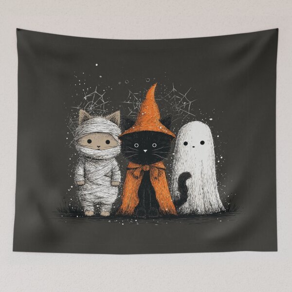 Item preview, Cats Dark Trio Autumn Halloween Mummy Witch Ghost designed and sold by GrinGalore.