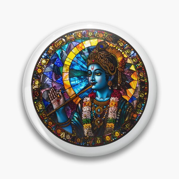 Item preview, Lord Krishna Stained Glass Spiritual Art – Celestial Blue designed and sold by Print88.