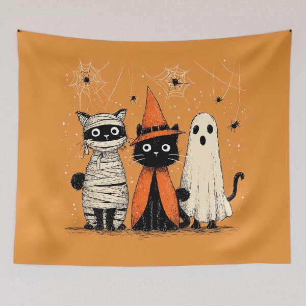Item preview, Black Cats Spiders Autumn Halloween Mummy Witch Ghost designed and sold by GrinGalore.