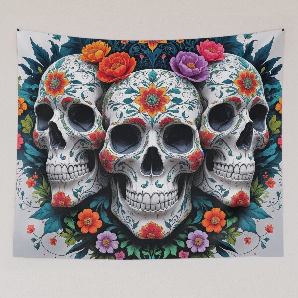 Item preview, Abstract Floral Skulls with Botanical Pattern designed and sold by Prachodayat Artworks.