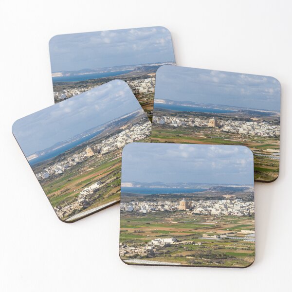 Item preview, Pastoral Coastal Town With White Buildings and Patchwork Fields Under a Wide Blue Sky designed and sold by Nmallia.