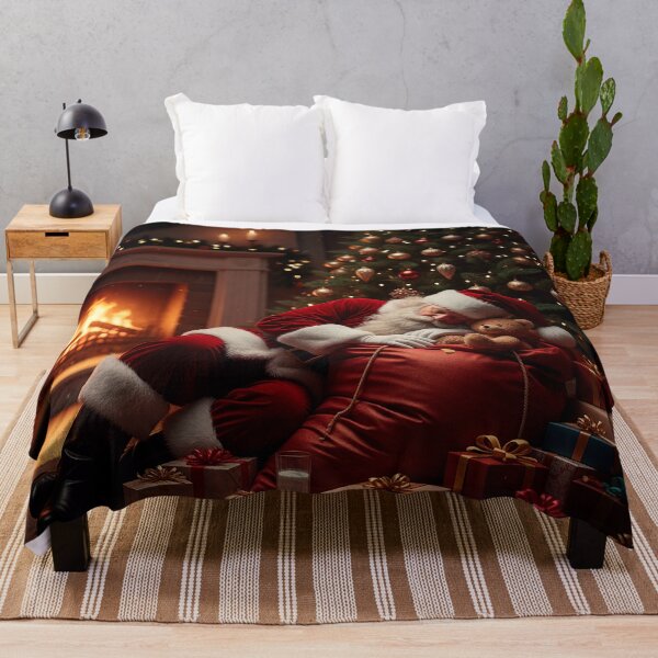 Item preview, Sleeping Santa by the Fireplace – Cozy Christmas Night Illustration designed and sold by Iras-Art-Corner.