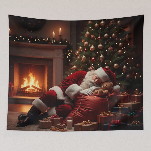 Item preview, Sleeping Santa by the Fireplace – Cozy Christmas Night Illustration designed and sold by Iras-Art-Corner.