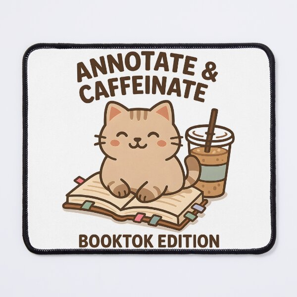 Item preview, Annotate & Caffeinate – Cute cat with book & iced coffee | Cozy BookTok reader gift designed and sold by Cat & Coffee Studio.